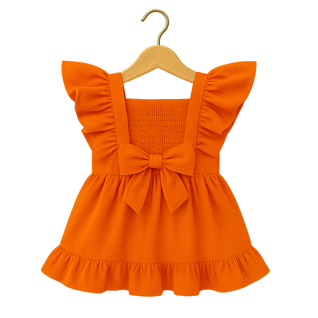 Embroidered Floral Ruffle Dress | Sunny Orange - Imagen 2